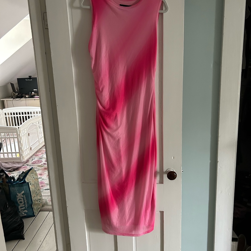 Pink Sheath Midi Dress Crew Neck Sleeveless